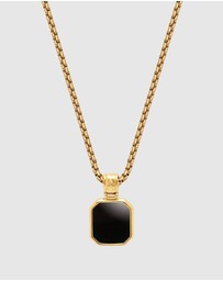 Nialaya Jewellery - Men's Gold Necklace with Square Matte Onyx Pendant