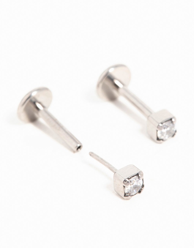 Lovisa - Titanium Cubic Zirconia Half Carat Flat Back Studs 2-Pack