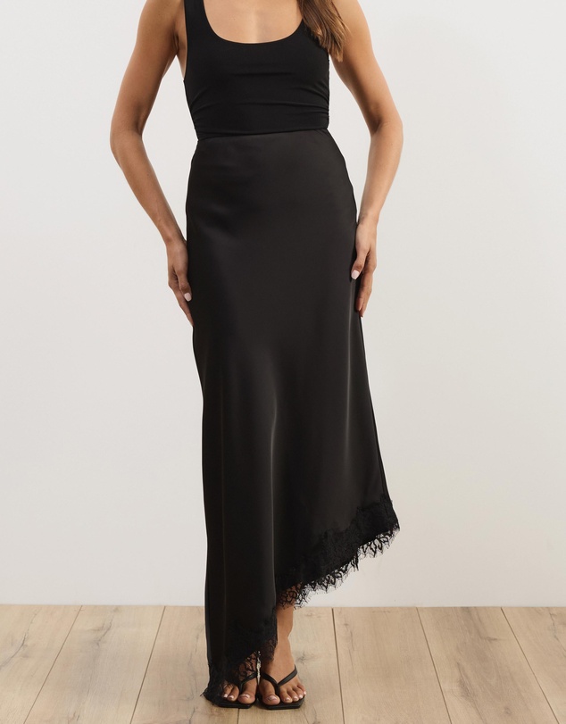 Atmos&Here - Leoni Asymmetric Lace Satin Skirt