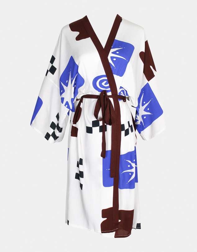Morgan & Taylor - Delphi Beach Robe in Blue, Brown and White