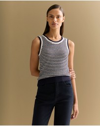 Trenery - Mercerised Cotton Knit Stitch Detail Tank in Night Sky