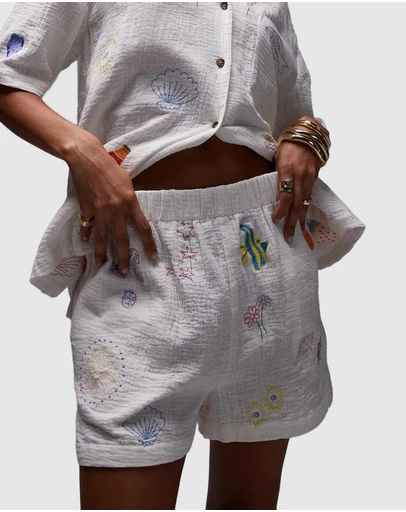 TOPSHOP - Co Ord Cotton Doodle Embroidery Pull On Shorts