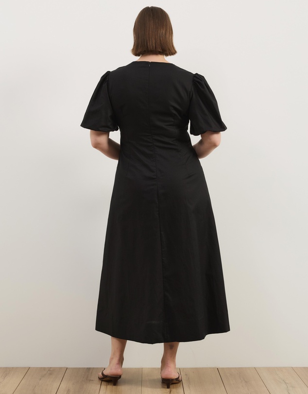 Atmos&Here Curvy - Stephanie Sweetheart Puff Sleeve Linen Blend Midi Dress