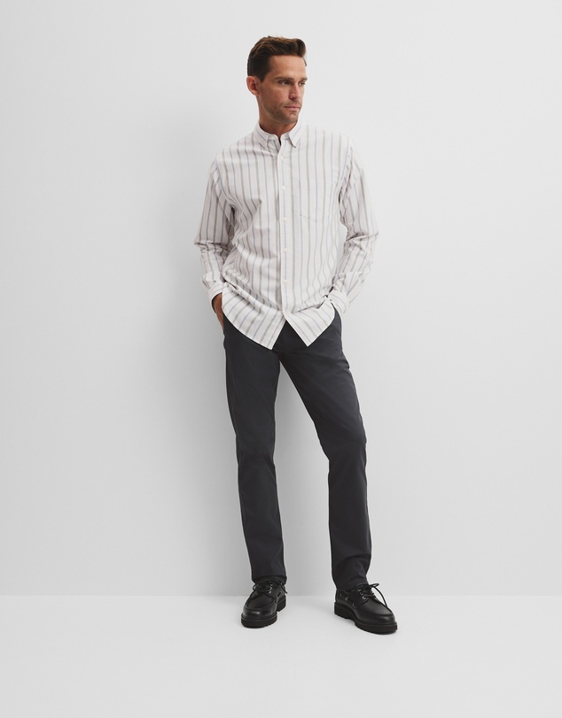 Country Road - Long Sleeve Regular Fit Australian Good Earth Cotton Stripe Oxford Shirt