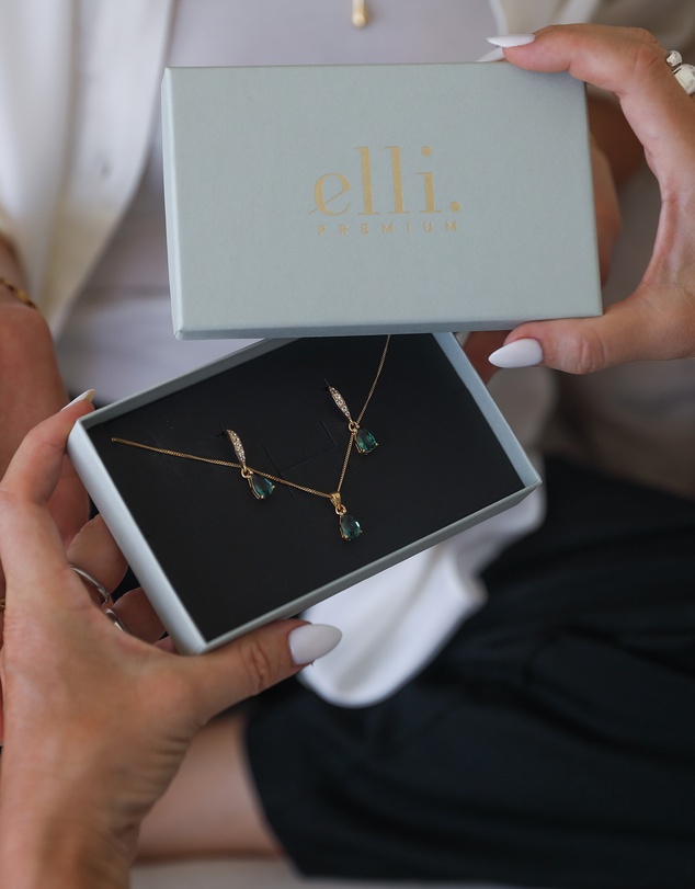 Elli Jewelry - Green Quartz Jewellery Set in Gold-Plated 925 Silver