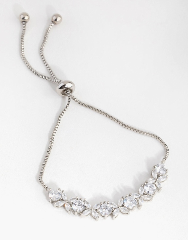 Lovisa - Silver Cubic Zirconia Navette Flower Toggle Tennis Bracelet