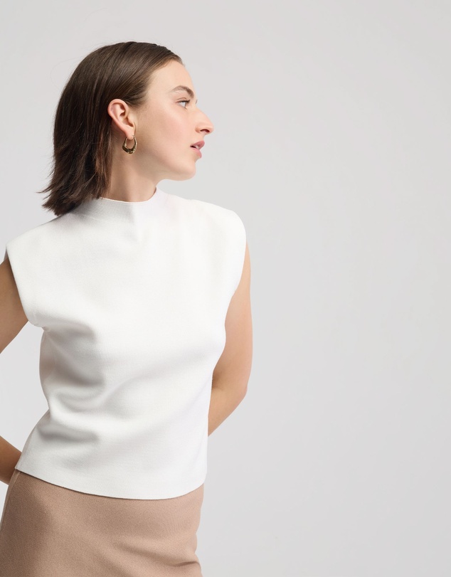Oxford - Pepper Knitted Funnel Collar Top