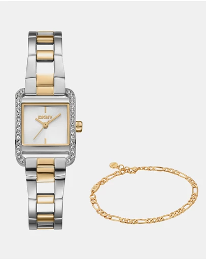 DKNY - Mini Two-Tone 21x27mm Silver Dial Womens Watch + Gold Bracelet