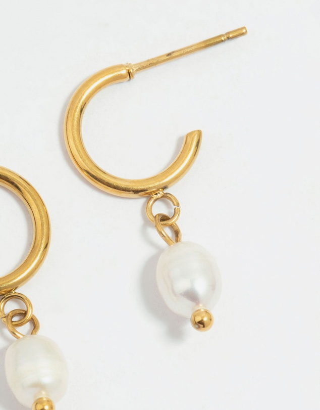 Lovisa - Waterproof Gold Plated Stainless Steel Pearl Dainty Earrings 2-Pack