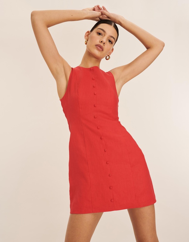AERE - Celeste Linen Button Detail Mini Dress