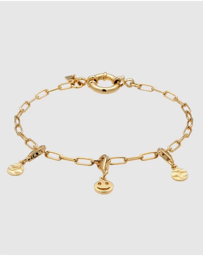 Kuzzoi - ICONIC EXCLUSIVE - Bracelet Male Smiling Face Long Link Chain 925 Sterling Silver Gold Plated