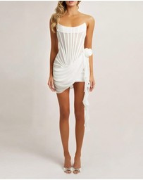 Heiress Beverly Hills - Chiffon Mesh Corset Flower Drape Mini Dress
