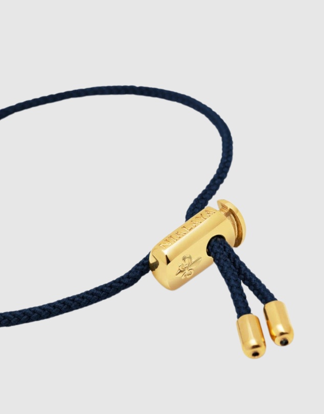 Nialaya Jewellery - Men's Navy Blue String Bracelet with Adjustable Gold Lock