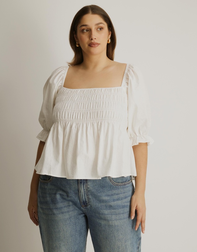 Atmos&Here Curvy - Elara Square Neck Peplum Blouse