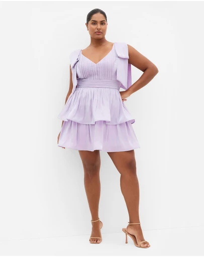 City Chic - Plus size Betty Bow Mini Dress - lilac