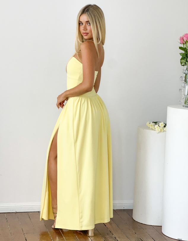 Beginning Boutique - Nate Yellow Strapless Formal Maxi Dress