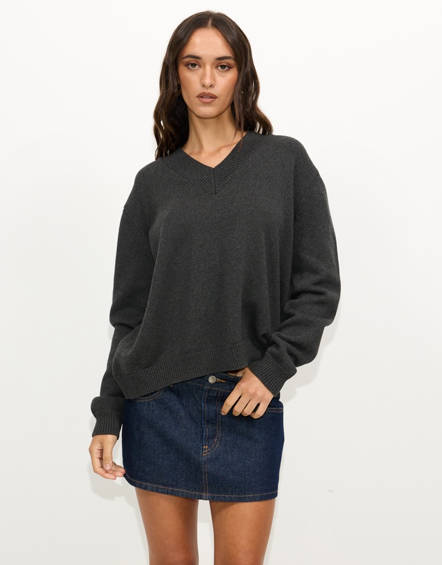 Dazie - Zara V-Neck Cotton Knit Jumper