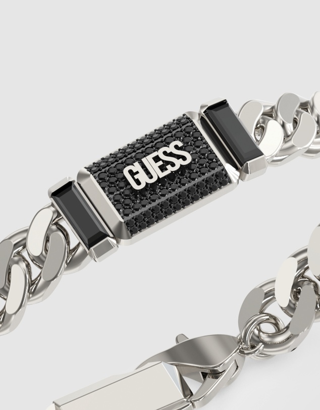 GUESS - GUESS Mens Silver-Tone Supremo GUESS Tag Bracelet