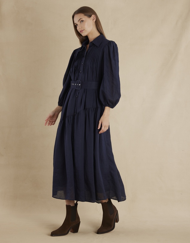 Amelius - Poeta Ramie Pintuck Belted Dress