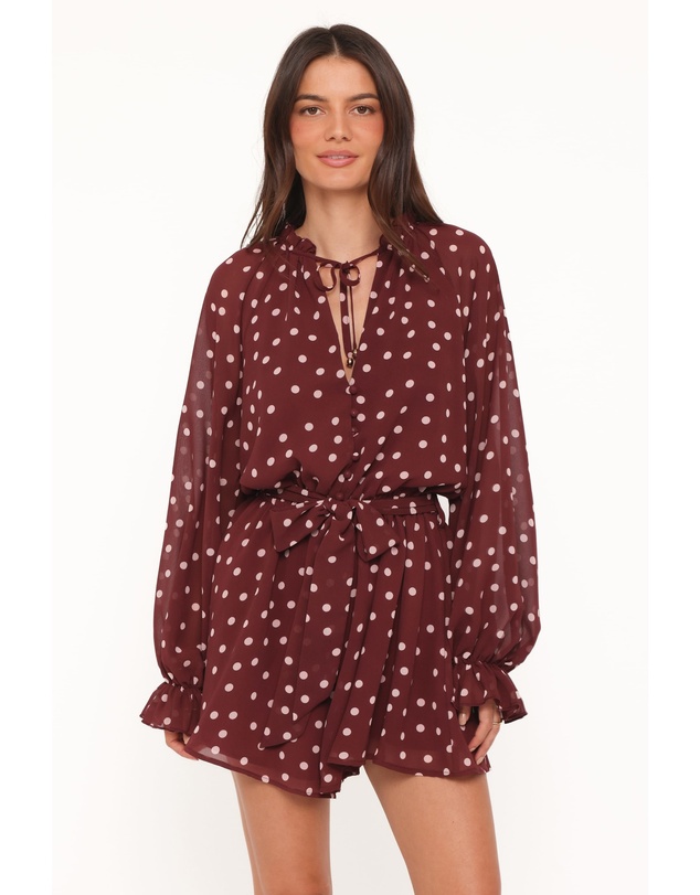 Petal & Pup - Michelle Playsuit - Burgundy Polka Dot
