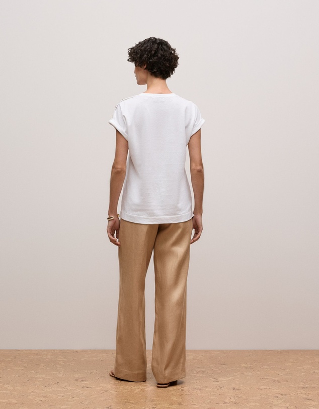 Trenery - Linen Cotton Button Detail T-shirt in White