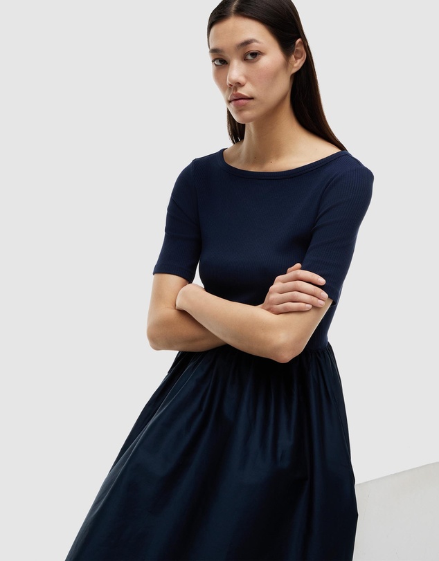 Tommy Hilfiger - Gold-Tone Button Ribbed Midi Flare Dress