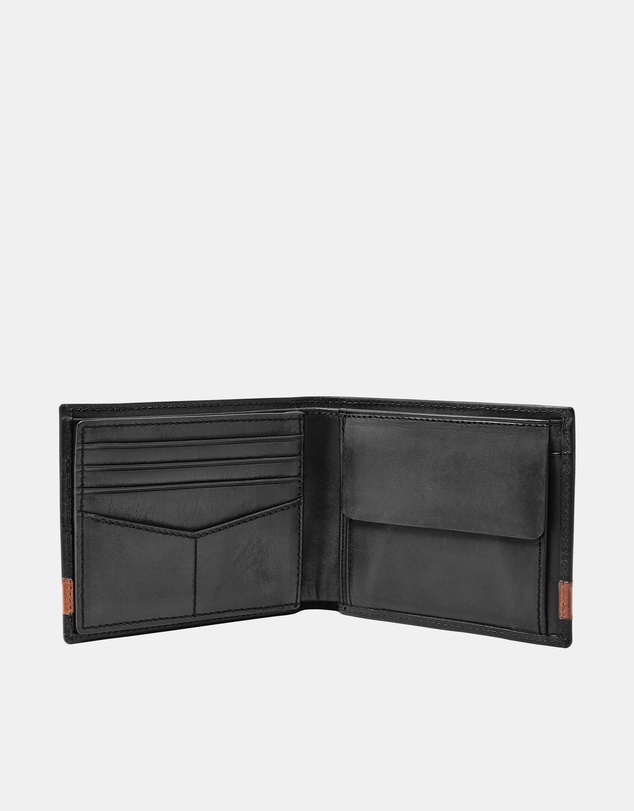 Fossil - Quinn Black Large Coin Pocket Bifold Wallet