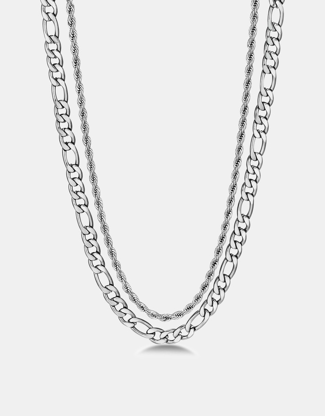 Eclectics - Fortress Rope and Figaro Chain Necklace - Stainless Steel