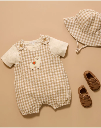 Purebaby - Gingham Romper -Kids-Babies
