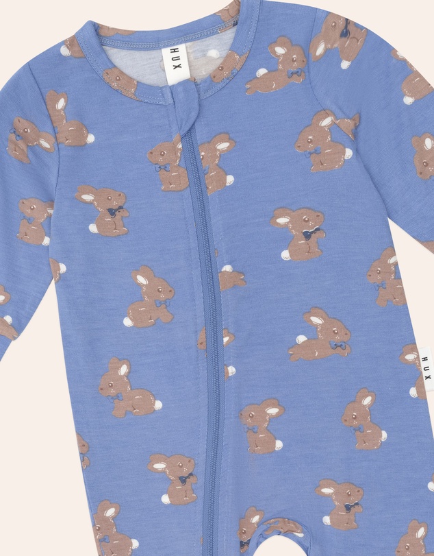 Huxbaby - Vintage Blue Bunny Zip Romper - Babies