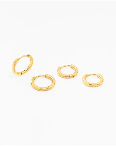 Lovisa - Waterproof Gold Plated Stainless Steel Medium Hoop Earrings 2-Pack