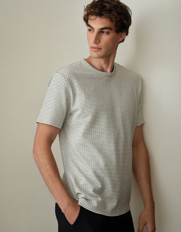 Trenery - Jacquard Cotton Textured T-shirt in Stone