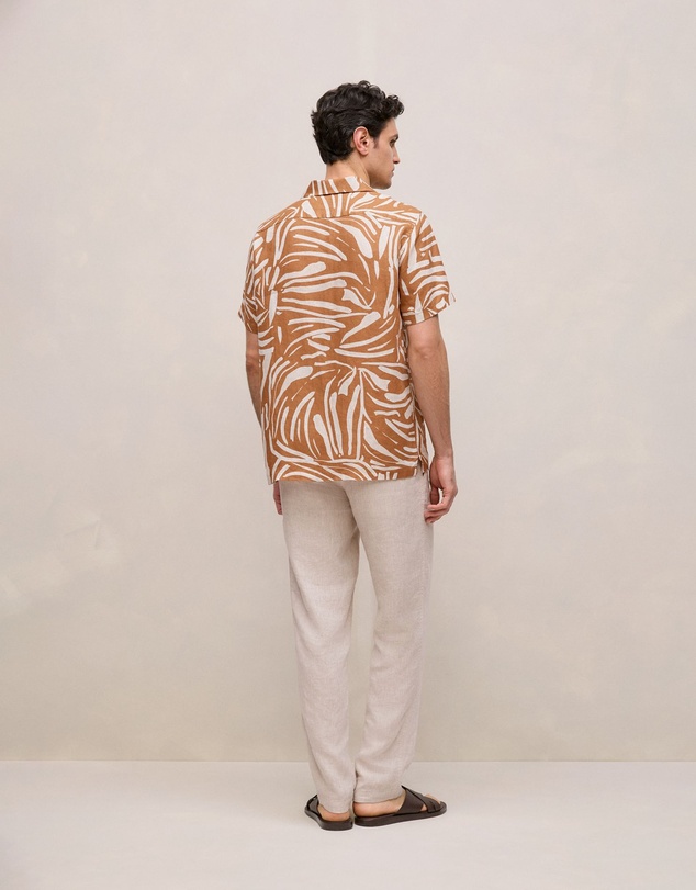 Trenery - Brushstroke Linen Camp Shirt in Butterscotch Brown