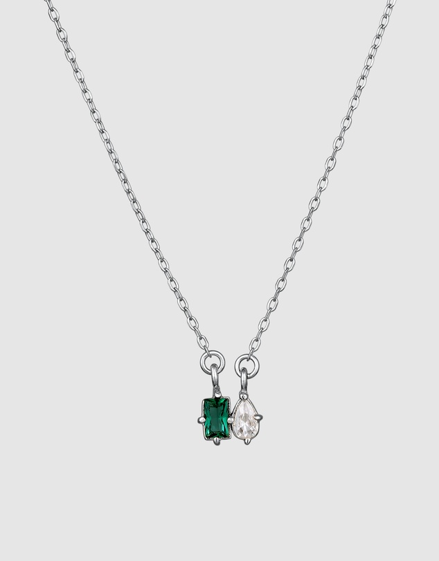 Elli Jewelry - Necklace Emerald Rectangle 925 Sterling Silver