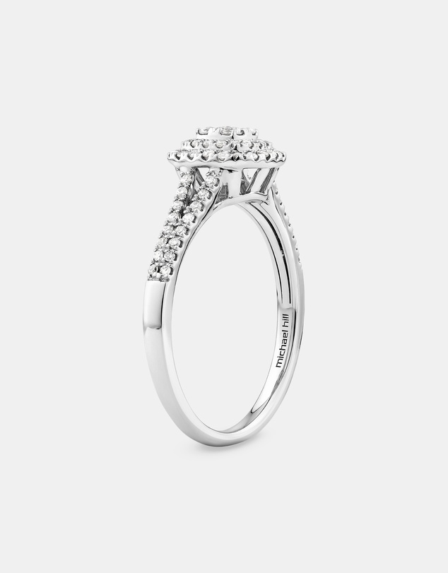Michael Hill - 0.30 Carat TW Cushion Cluster Halo Diamond Ring in 10kt White Gold