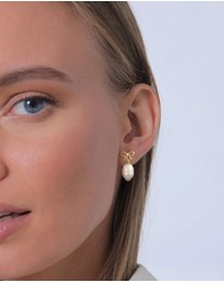 Elli Jewelry - Earrings Hanger Bow Classic with Freshwater Cultured Pearl in 925 Sterling Silver Gold Plated