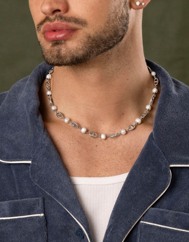 Nialaya Jewellery - Men's Silver Mariner Chain with Pearls