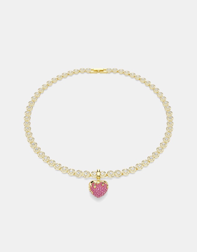 Swarovski - Idyllia Charm, Round Cut, Heart, Pink, Gold-tone Plated