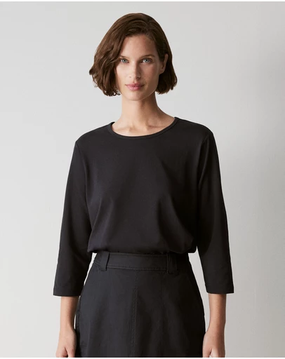 Trenery - Cotton 3/4 Sleeve T-shirt in Black