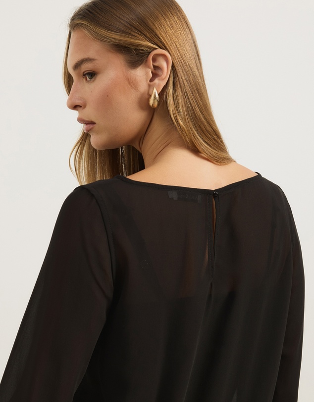 Atmos&Here - Leah Chiffon Boat Neck Long Sleeve Top