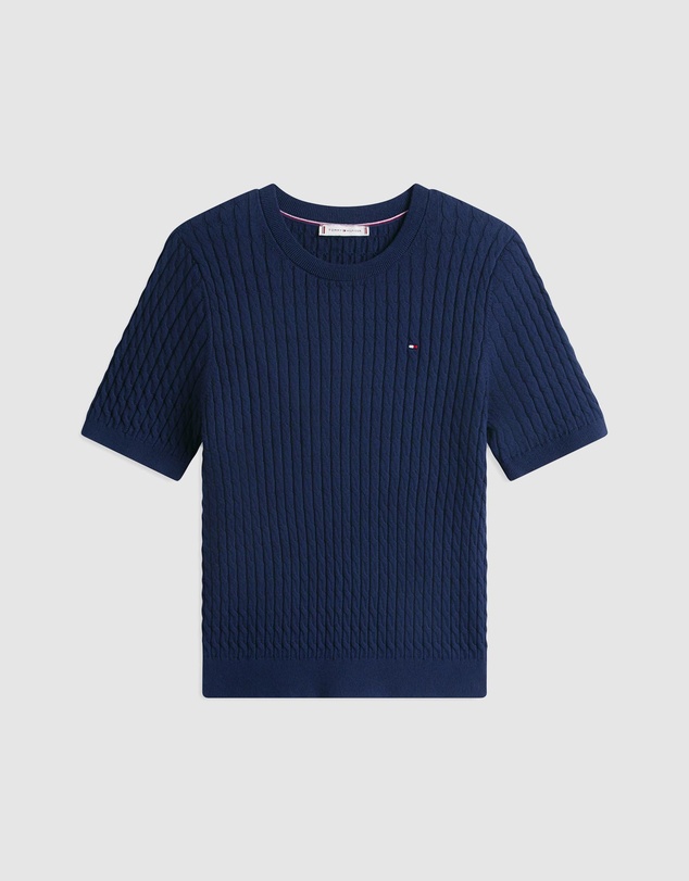 Tommy Hilfiger - Cotton Cable Fine Gauge Crew Neck Short Sleeve Sweater