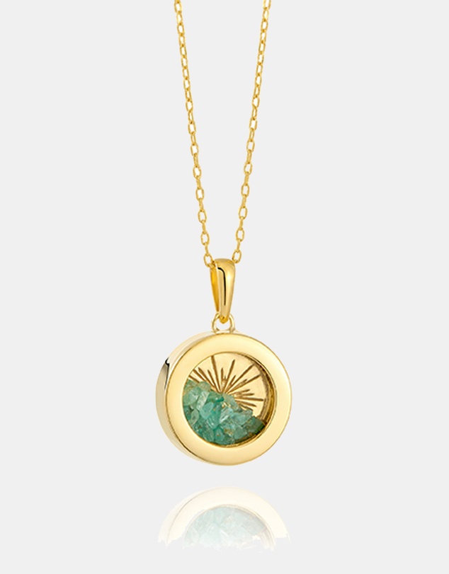 Rachel Jackson - Small Deco Sun Amulet May Birthstone Emerald Necklace (Prosperity & Love)
