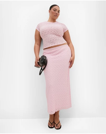 City Chic - Plus size Shiloh Lace Maxi Skirt - heavenly pink