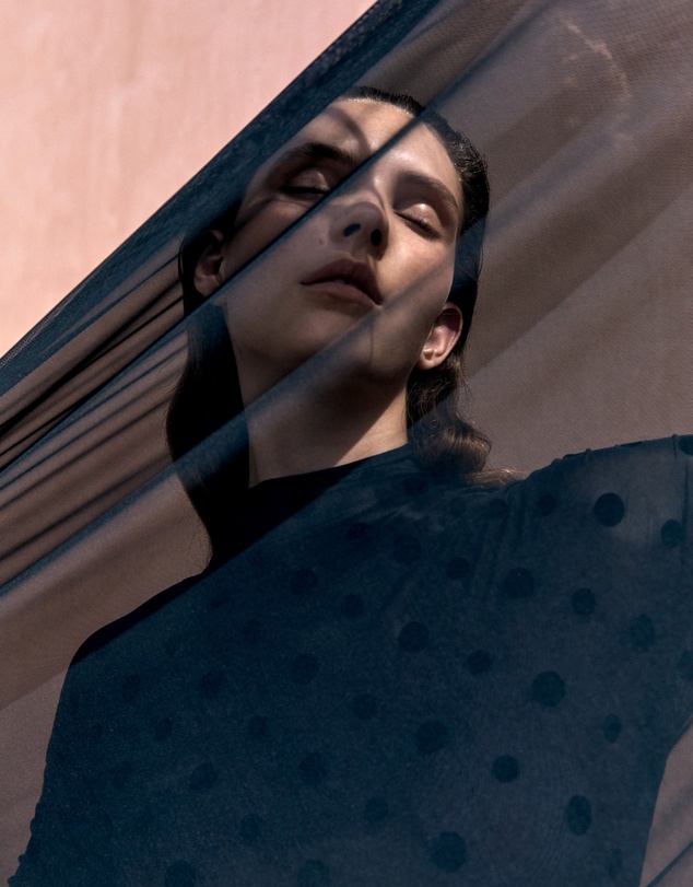 Carla Zampatti - Black Mesh Spot Long Sleeve Top