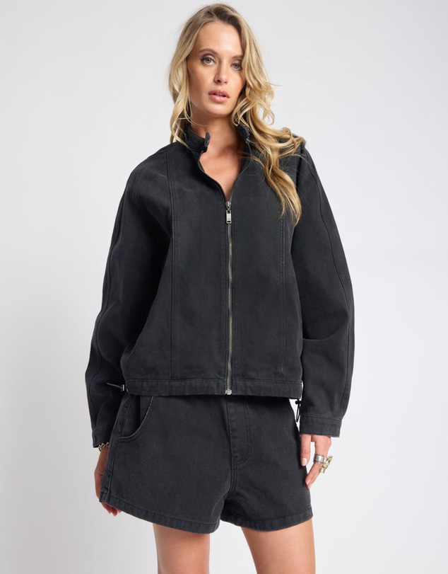 ONE TEASPOON - Harley Denim Bomber Jacket - Smokey Black