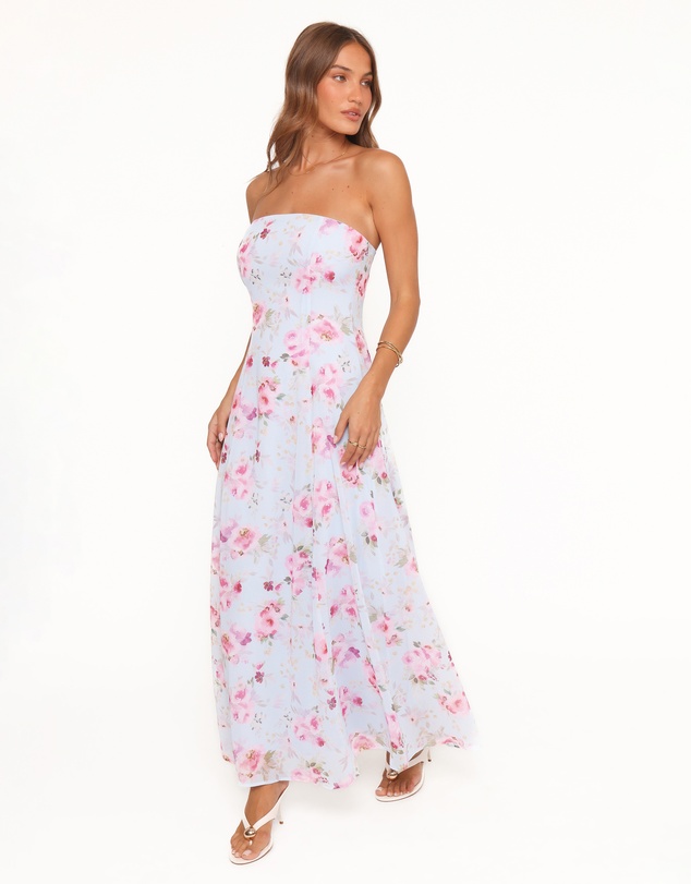 Petal & Pup - Vegas Strapless Maxi Dress - Blue Floral