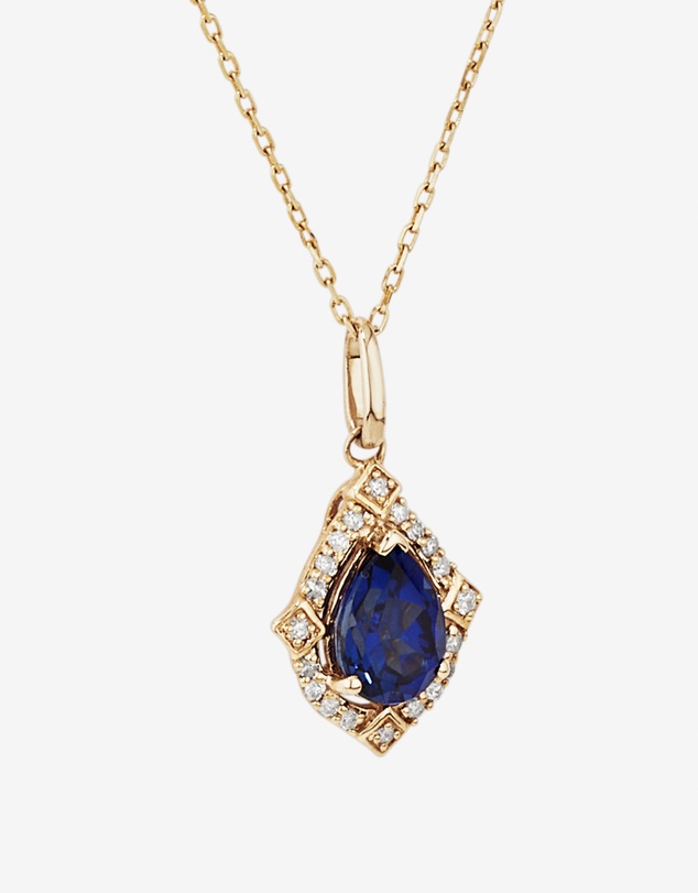 Michael Hill - Pear Cut Created Sapphire and Diamond Halo Pendant Necklace in 10kt Yellow Gold