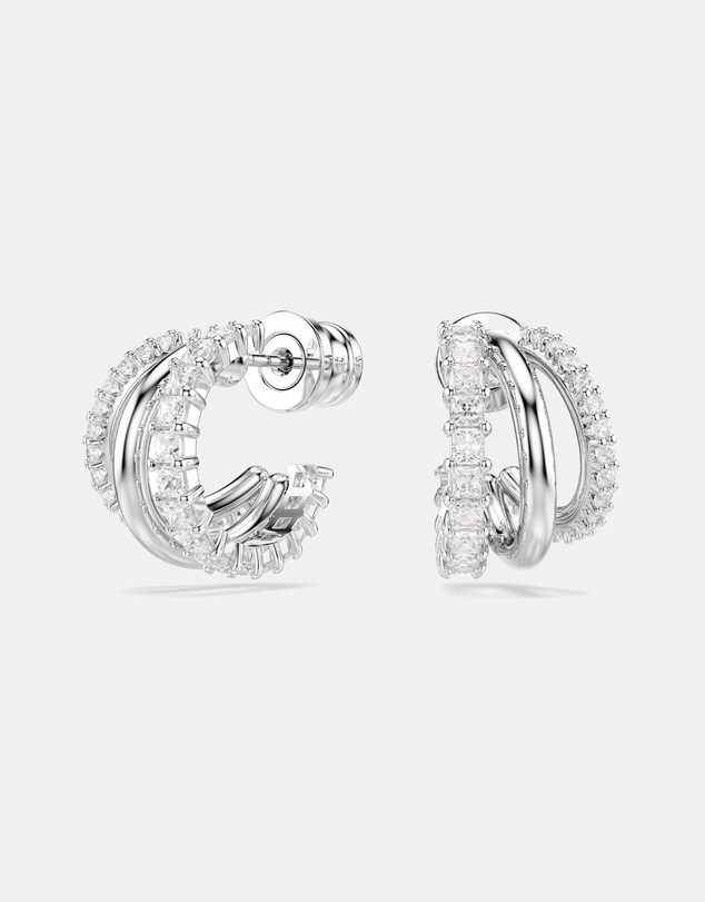 Swarovski - Hyperbola Hoop Earrings, Round Cut, Mini, White, Rhodium Plated