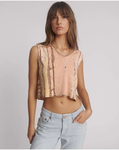 ONE TEASPOON - Gloria Tropical V-Front Rib Tank Top - Yellow