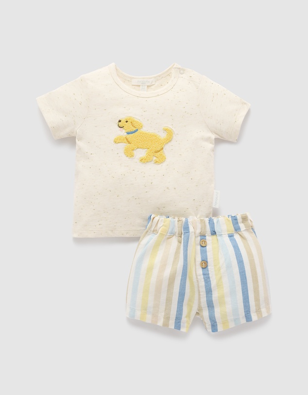 Purebaby - Linen Blend Short and Tee Set- Kids-Babies